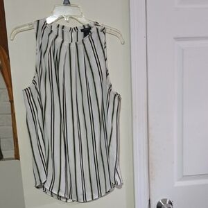 Ann Taylor Factory Striped Sleeveless Blouse - Black and Green on White